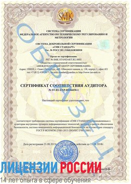 Образец сертификата соответствия аудитора №ST.RU.EXP.00006030-1 Сходня Сертификат ISO 27001